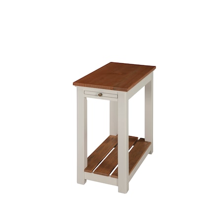 Savannah Chairside End Table With Pull-out Shelf, Ivory With Natural Wood Top